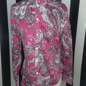 Talbots Magenta paisley button down sz 10